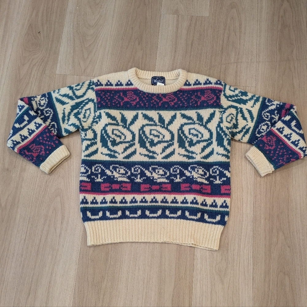 Vintage Woolrich Rose Patterned Sweater Wool And Mohair Size M